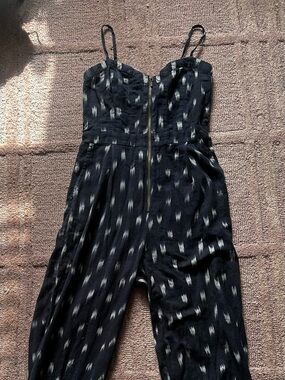 elevenses Black Jumpsuit with White Ikat-Style Dashes